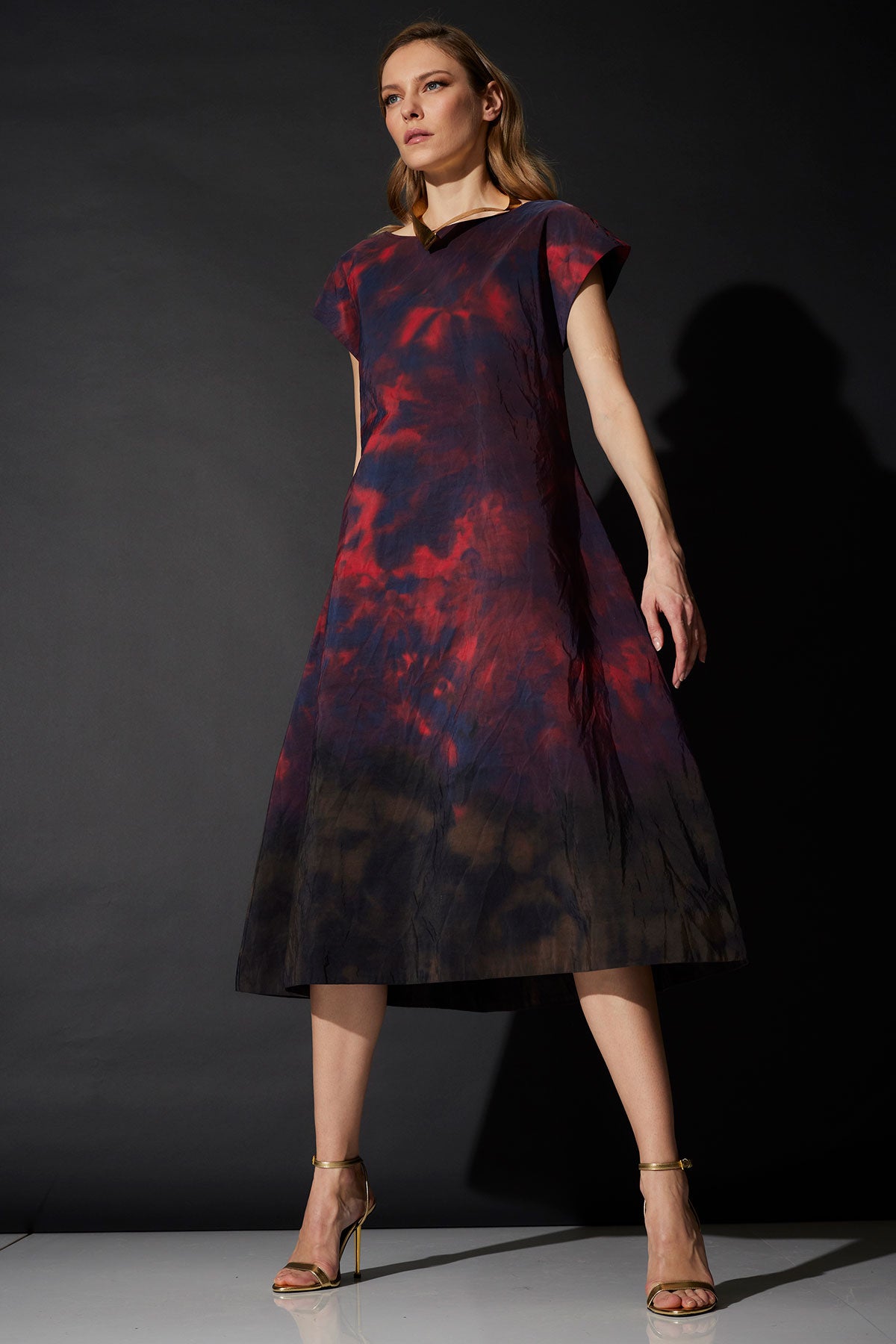 Niji Tie Dye Taffeta Trapeze Dress
