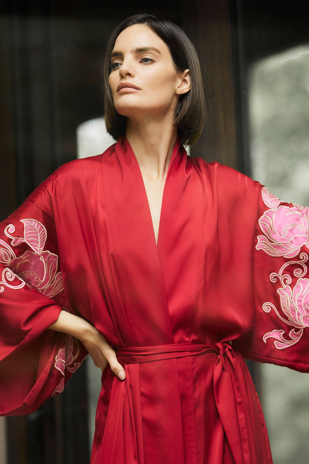 Satin Essentials Embroidered Kimono