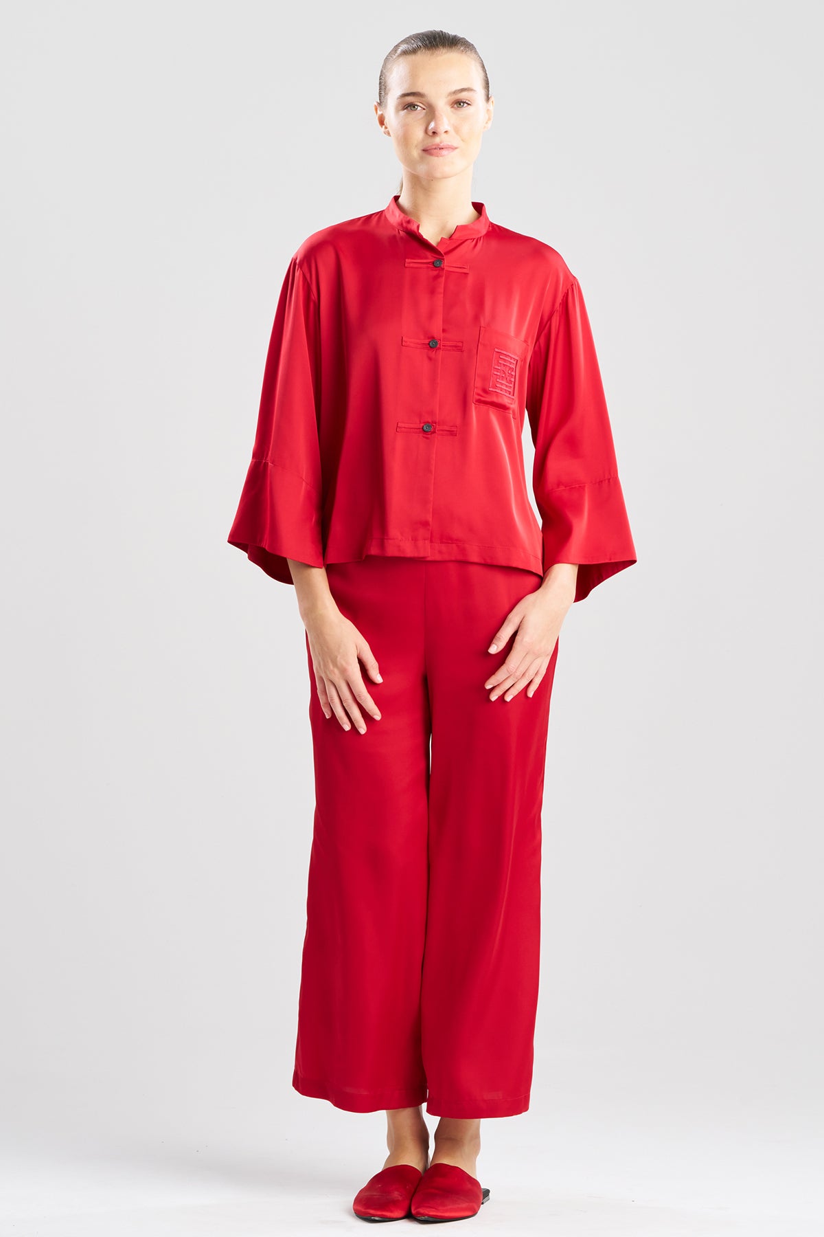 Satin Essentials Embroidered Mandarin PJ