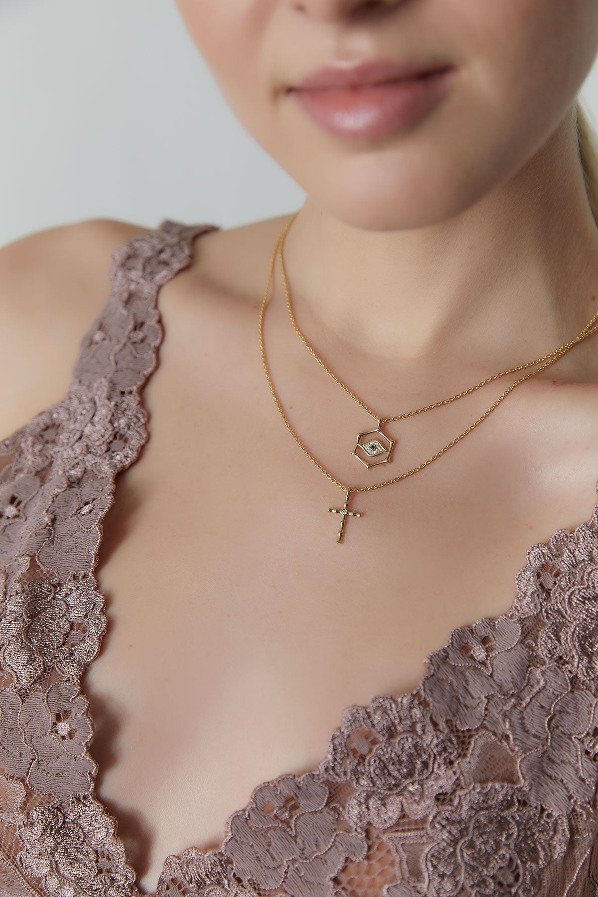 Indochine Spirit 14k Bamboo Cross Diamond Pendant Necklace