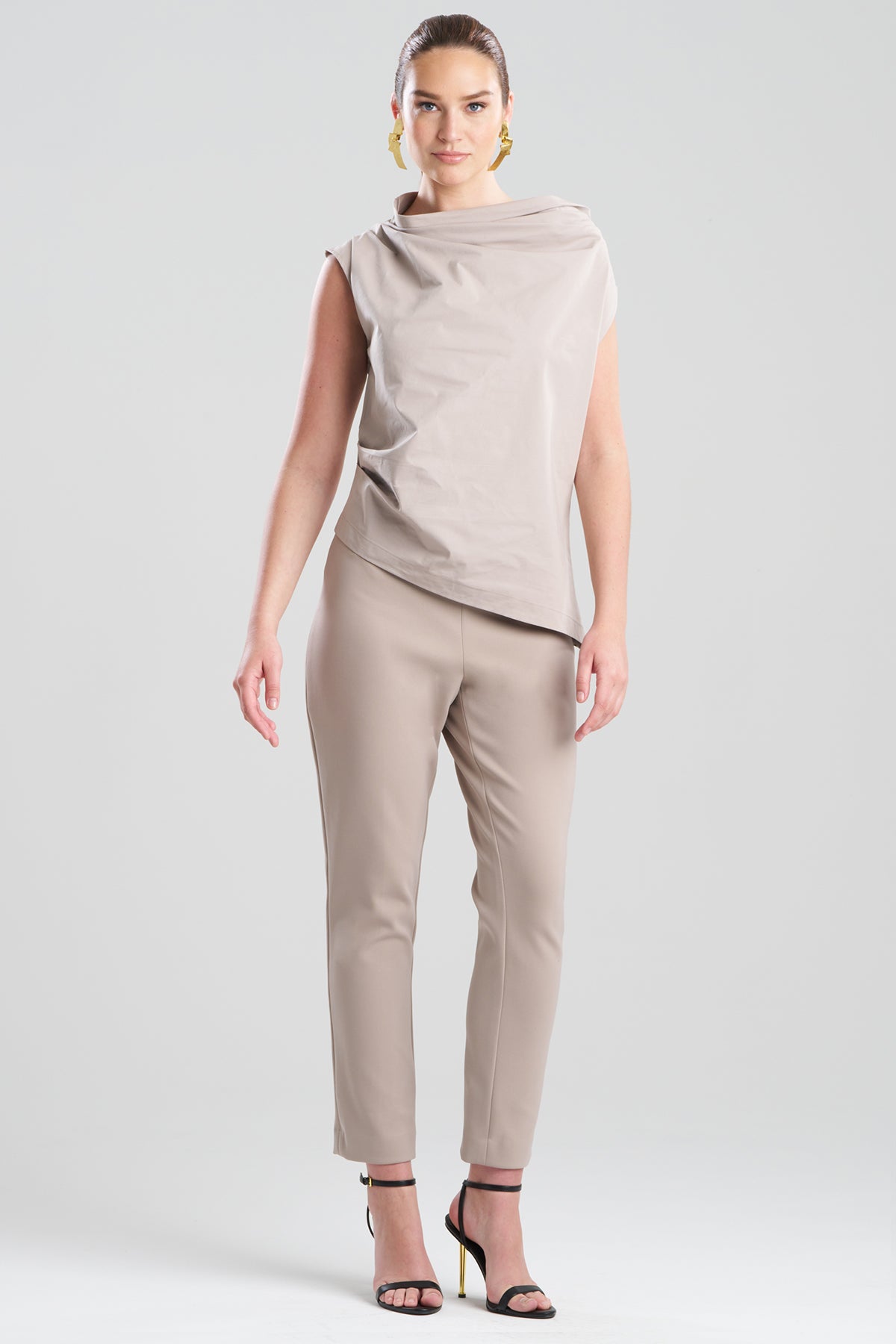 Tech Cotton Taffeta Asymmetric Funnel Neck Top