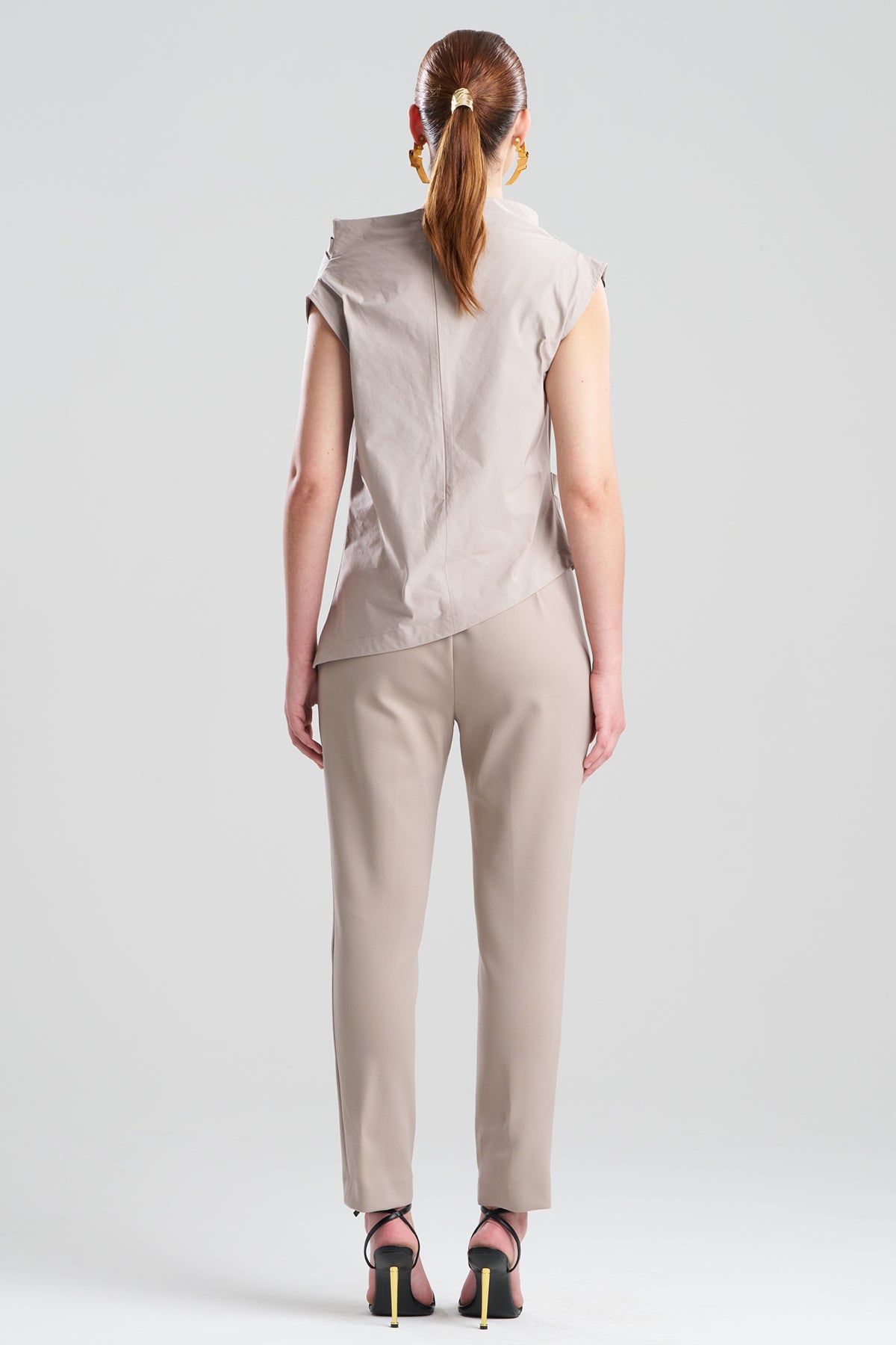 Tech Cotton Taffeta Asymmetric Funnel Neck Top