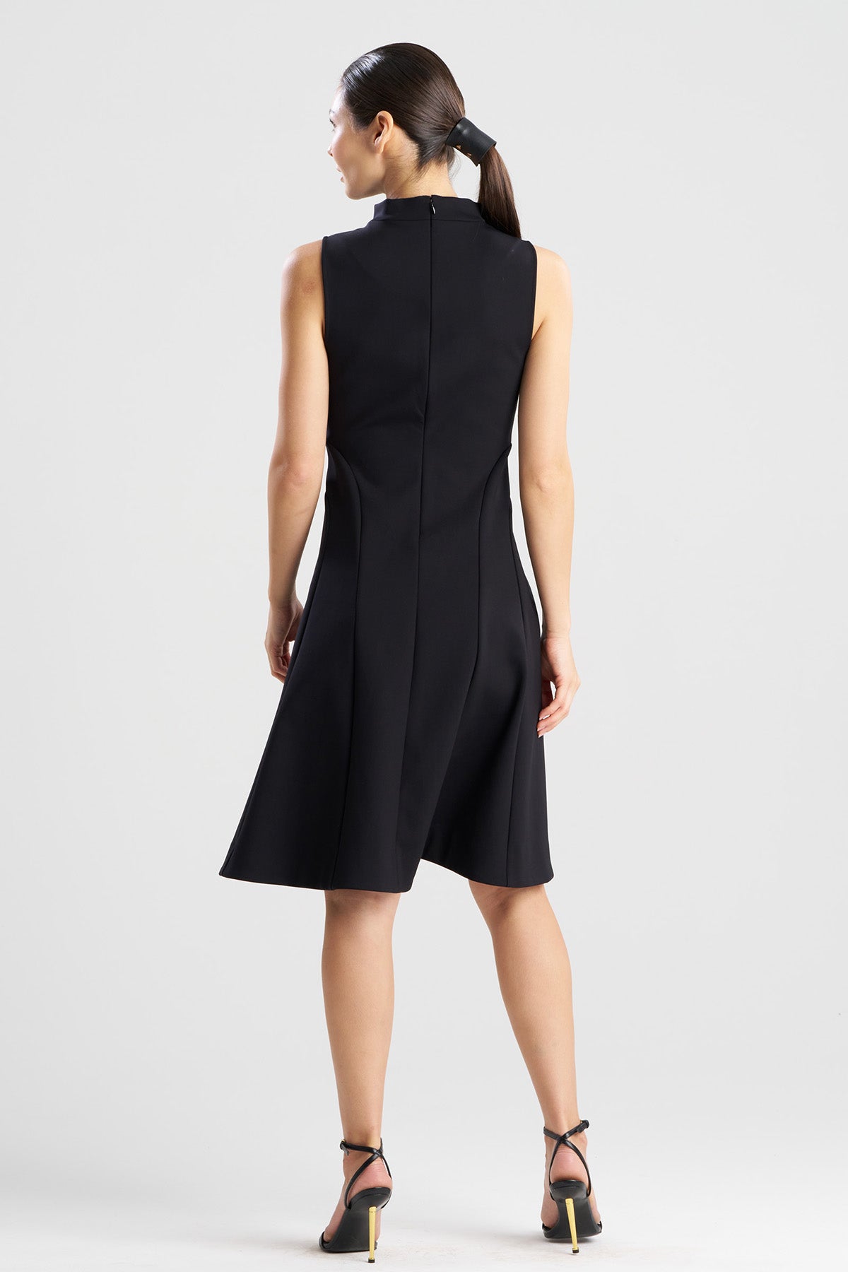 Techno Crepe Fit & Flare Funnel Neck Dress