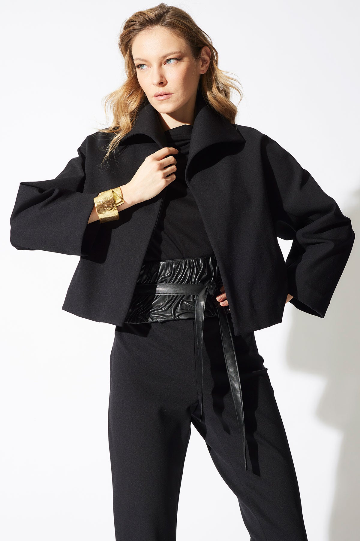 Vegan Luxe Lambskin Texture Embroidered Obi Belt