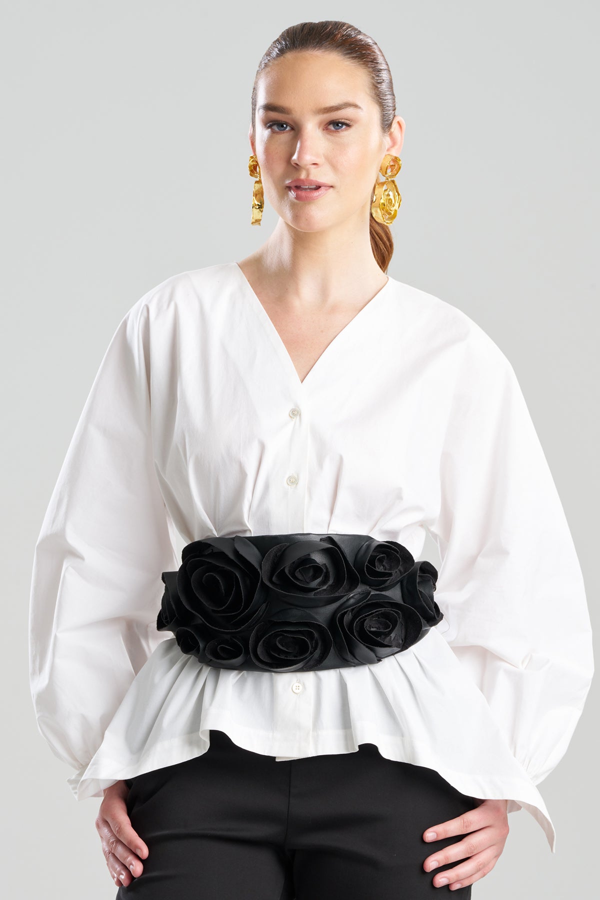 Vegan Luxe Lambskin 3D Floral Embroidered Obi Belt